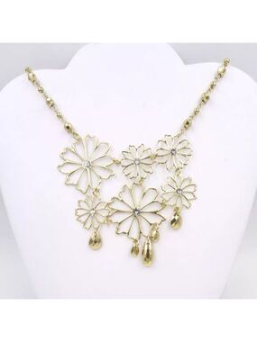 Gold Tone Filigree Flower Necklace with Rhinestones by MIXIT NWT 22"